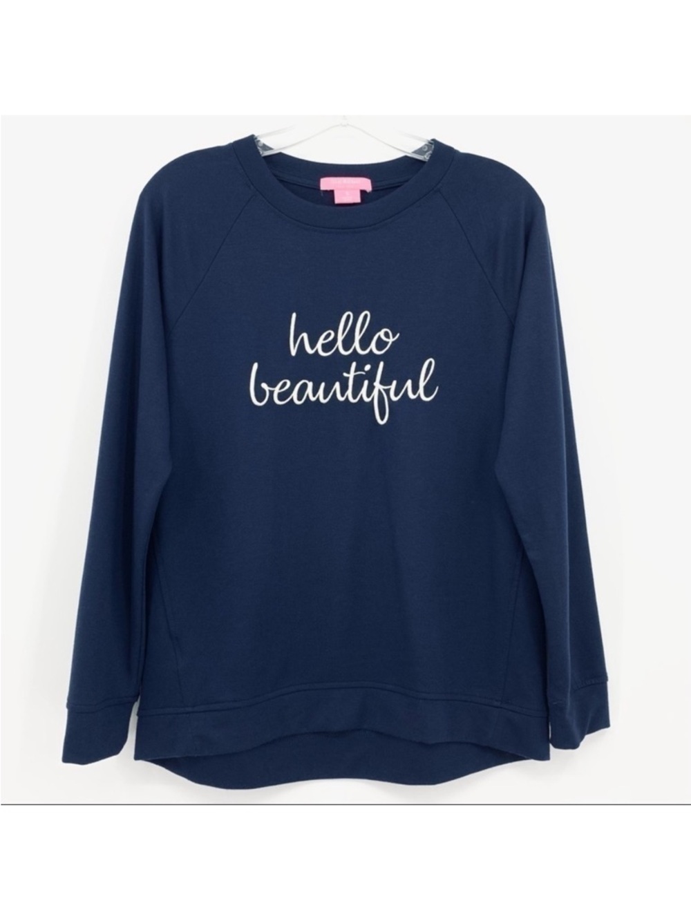 Isaac Mizrahi New York Navy Embroidered Hello Beautiful Knit Top Size Small